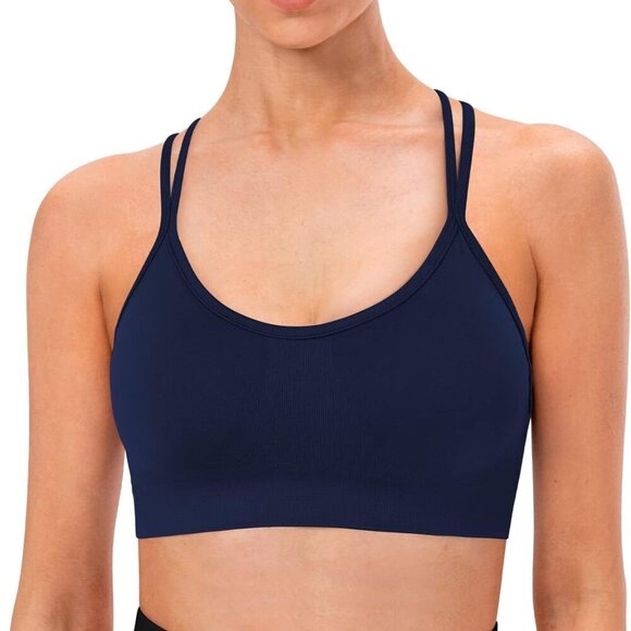 Women's Cross Back Sports Bra Padded Strappy Medium Support Yoga Bra for Workout - Picture 3 of 6